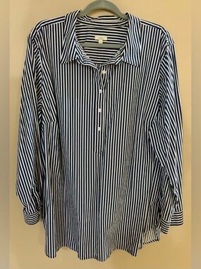 Talbots Size 3X Popover Blouse White W/ Blue Stripes